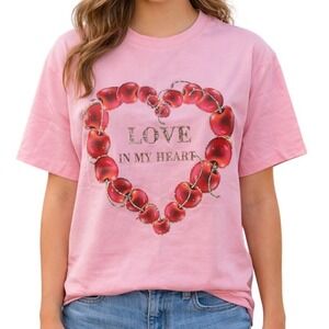Muy Muy Women's Cherry Heart Printed Short Sleeve Crewneck Pullover Shirt Size M